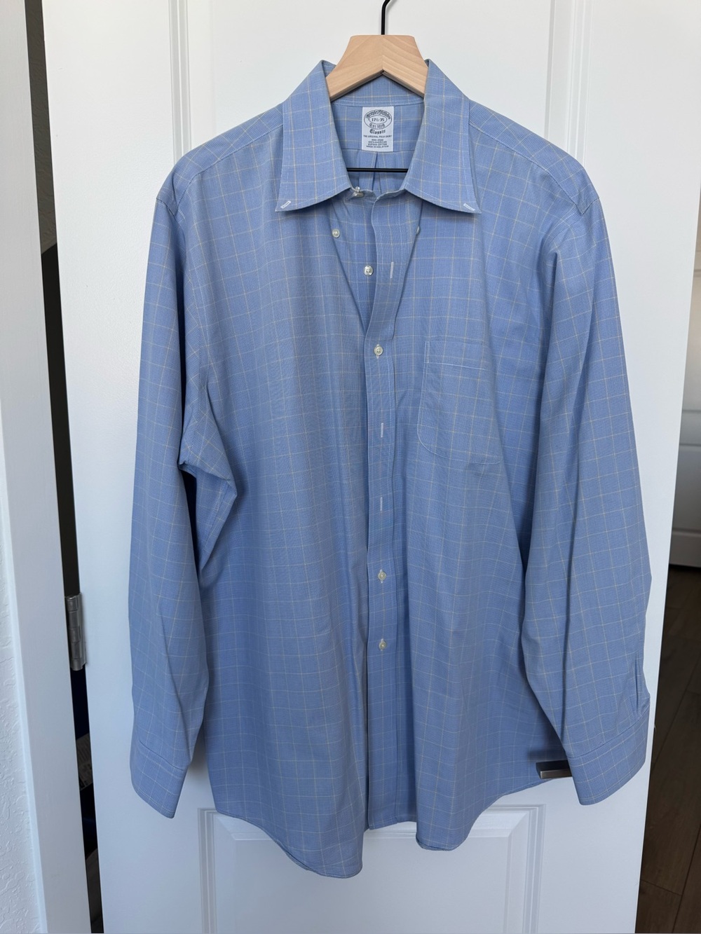 Brooks Brothers Mens 17.5-35 Blue Windowpane Non-Iron Supima Shirt